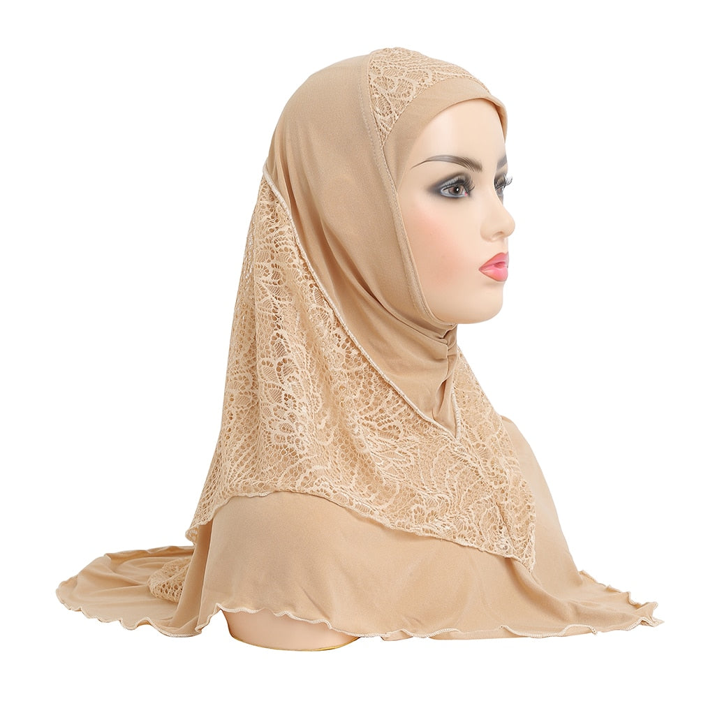 lace pull on Islamic scarf head