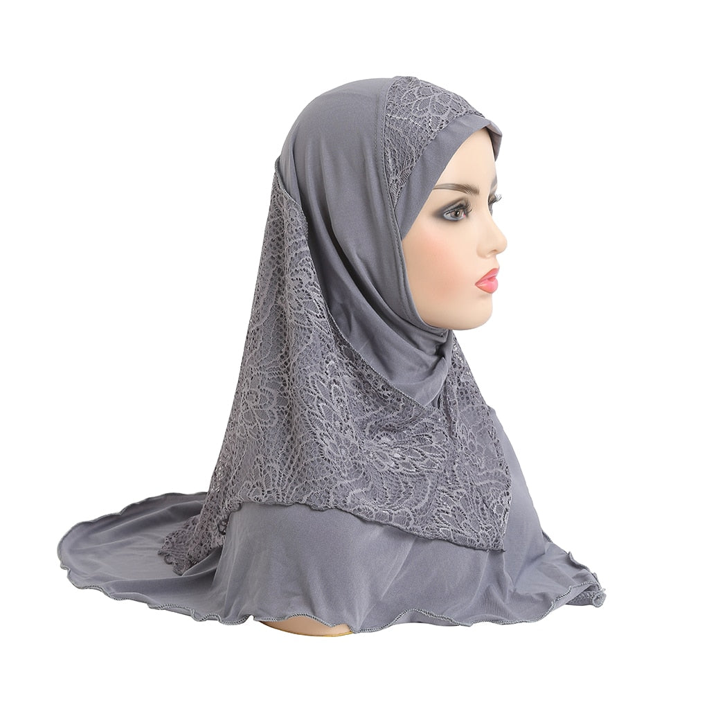 lace pull on Islamic scarf head