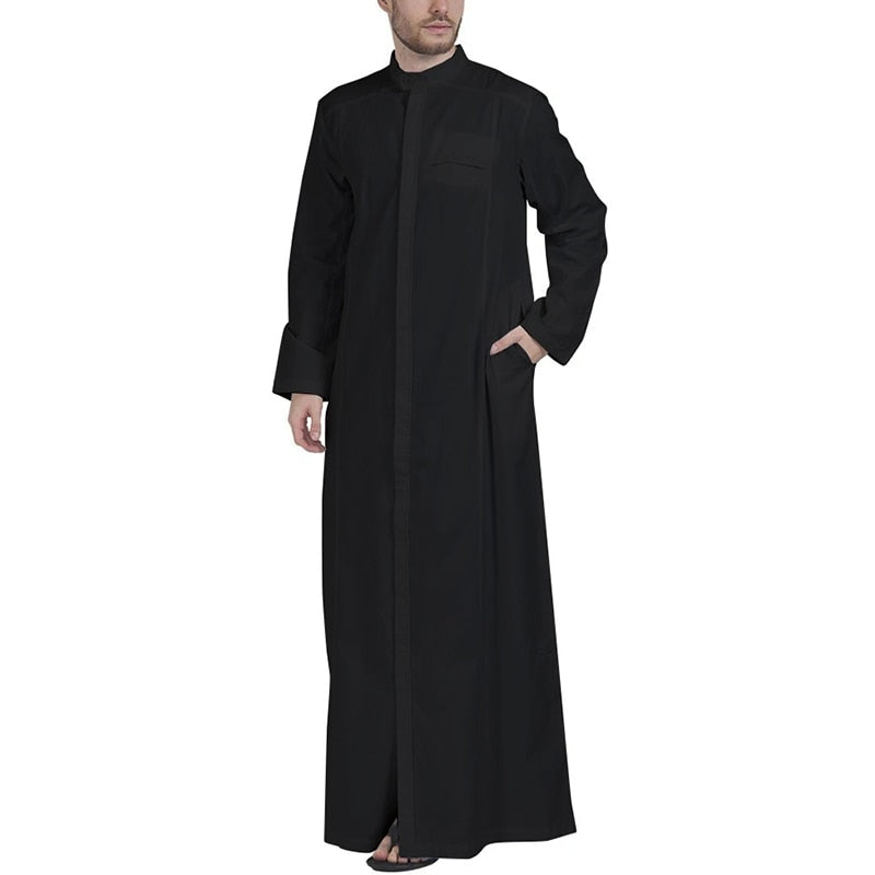 Men Muslim Clothes Solid Colour Jubba Thobe Long Sleeve